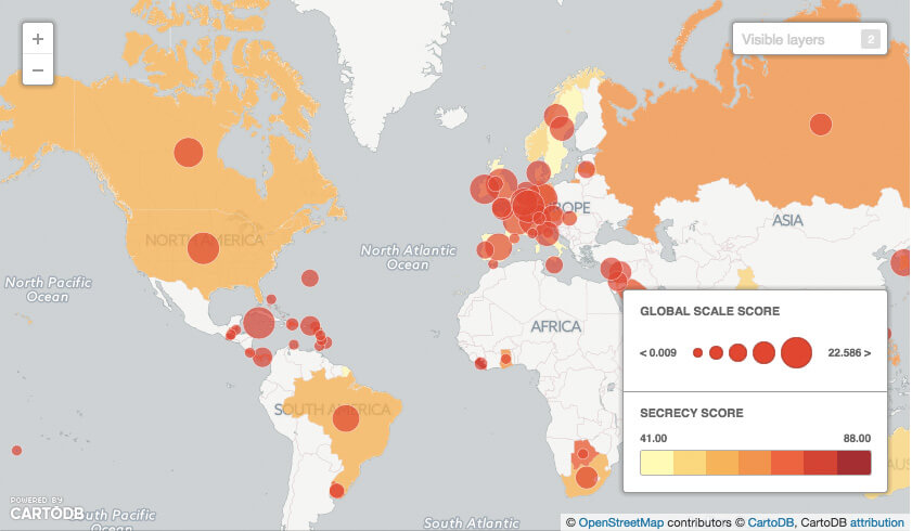Carte mondiale des paradis fiscaux